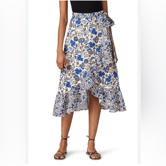 Shoshanna Women’s Faux Wrap Ola Skirt White Blue Floral Size M - Picture 1 of 5